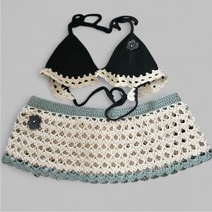 Chic Crochet Lace Skirt Set - Black, Cream, and Gray